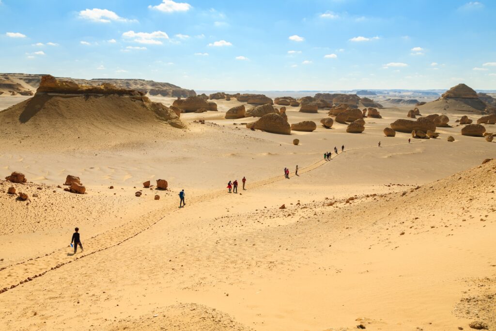 Footstep trail along a rocky path in Fayoum Desert