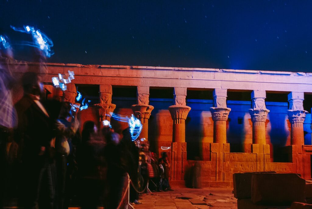 A night view for temple of goddess Isis at Philae Complex at the Light and sound night show 1