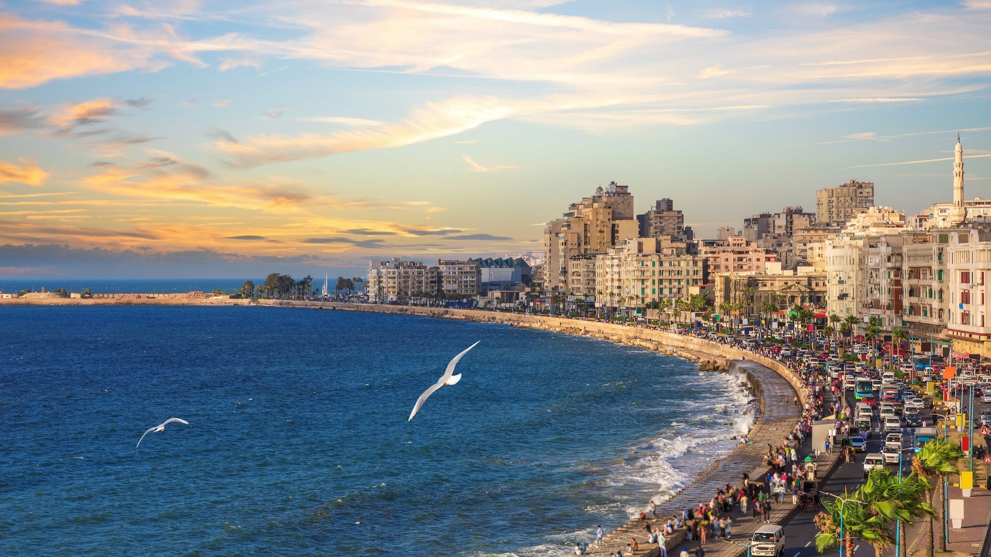 Alexandria’s Corniche, a scenic Mediterranean promenade lined with coastal views and city life