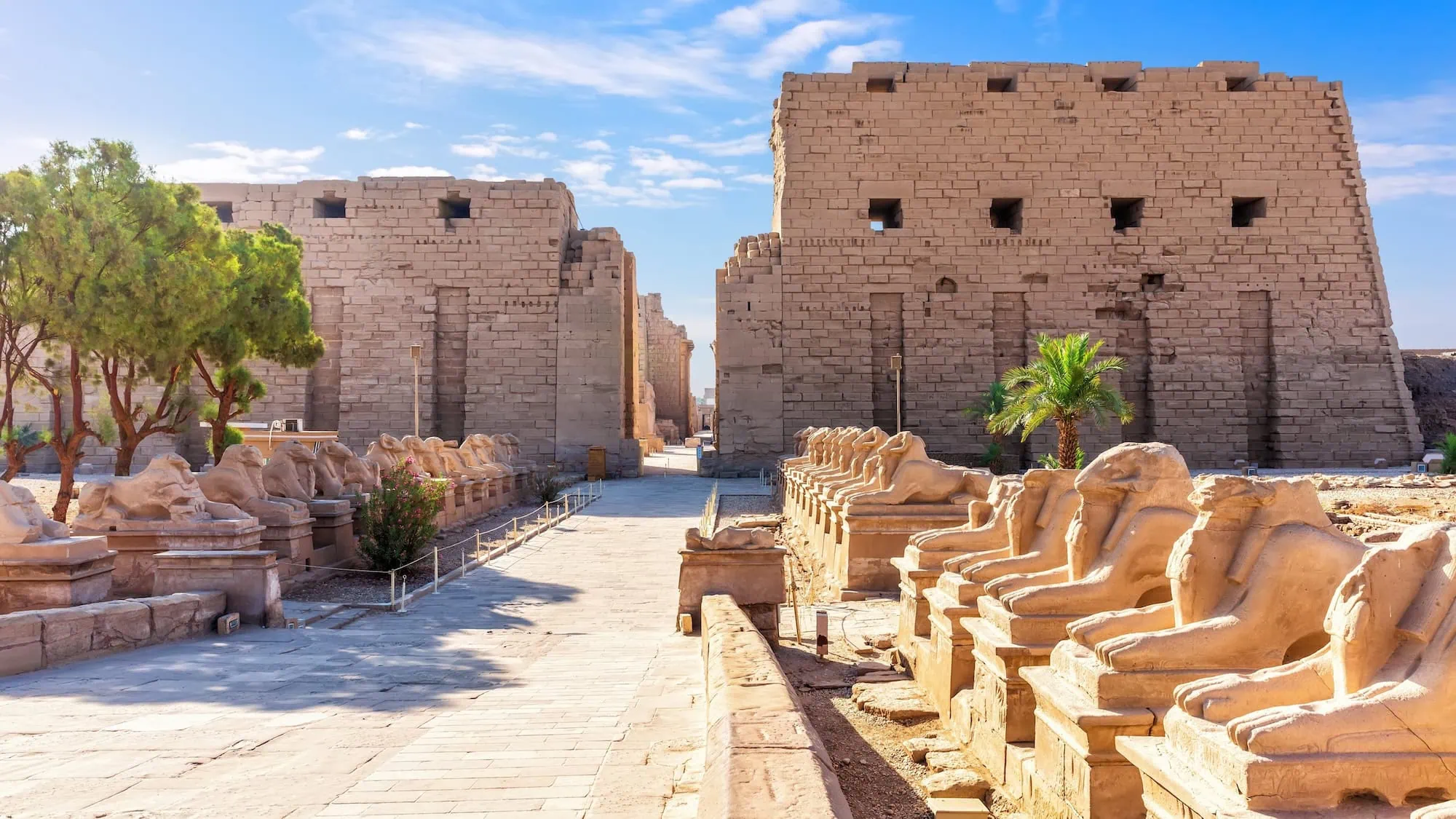 Avenue of ram-headed sphinxes at Karnak Temple Complex in Luxor, Egypt
