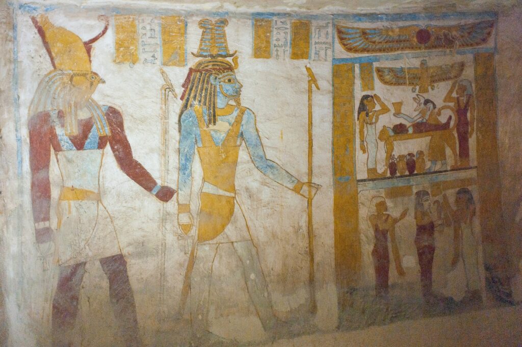Decorated interior of a rock-cut tomb in Bahariya Oasis