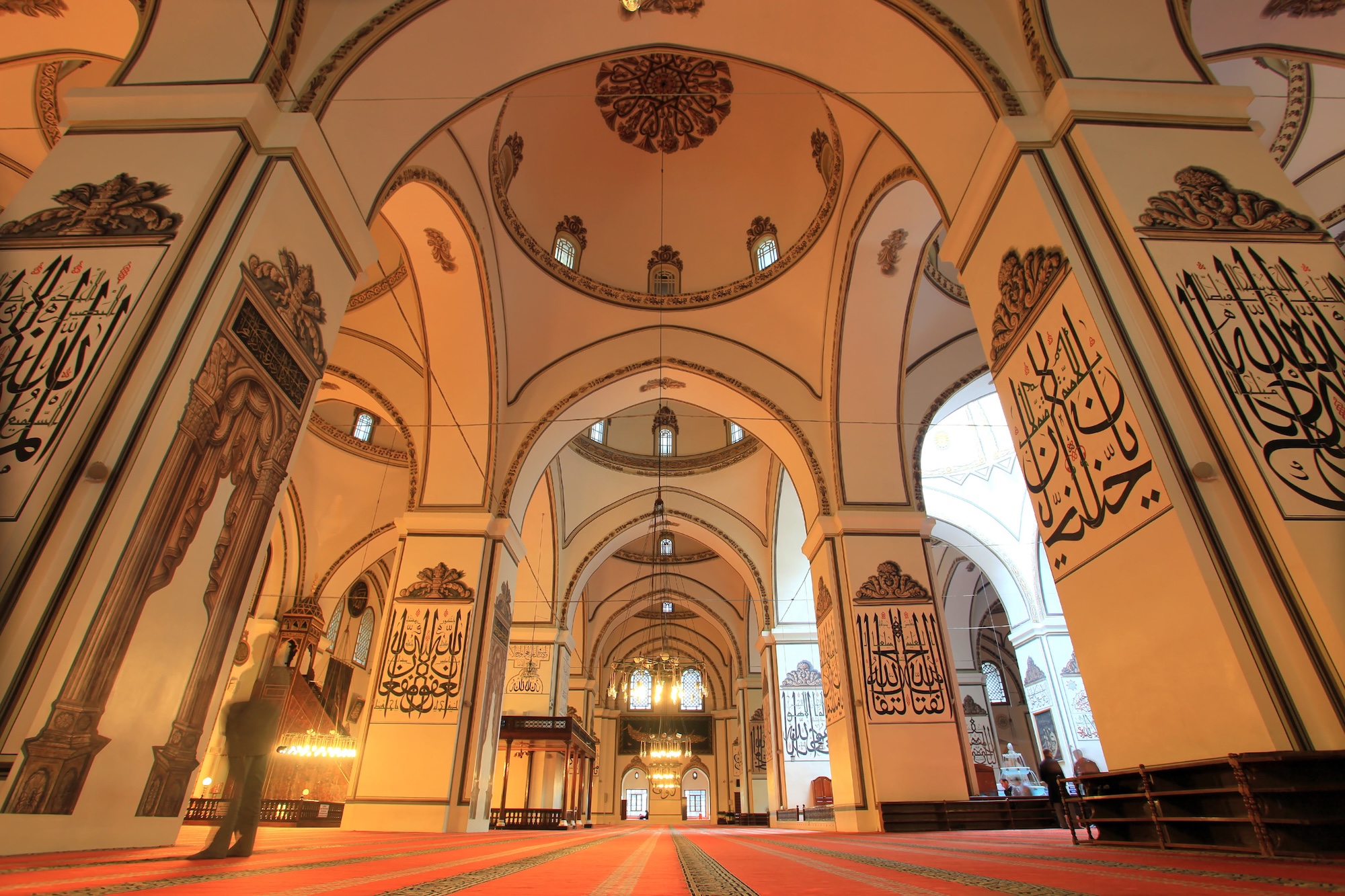Interior of Great Mosque showing twenty domes and ornate Islamic architecture