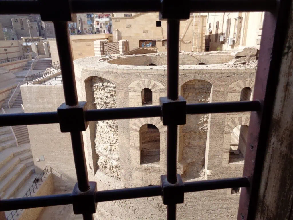 View through a stone window opening overlooking the defensive walls of the Babylon Fortress, Babylon Fortress, Cairo