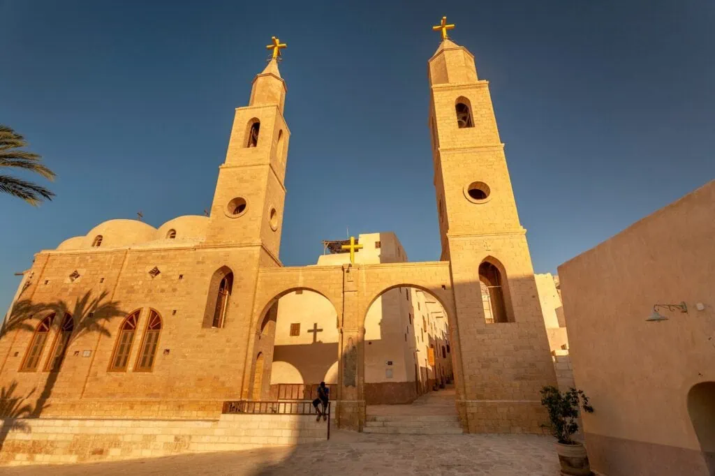 Bell towers of Saint Anthony Church at the Monastery of St. Anthony near Zaafarana, Red Sea Governorate