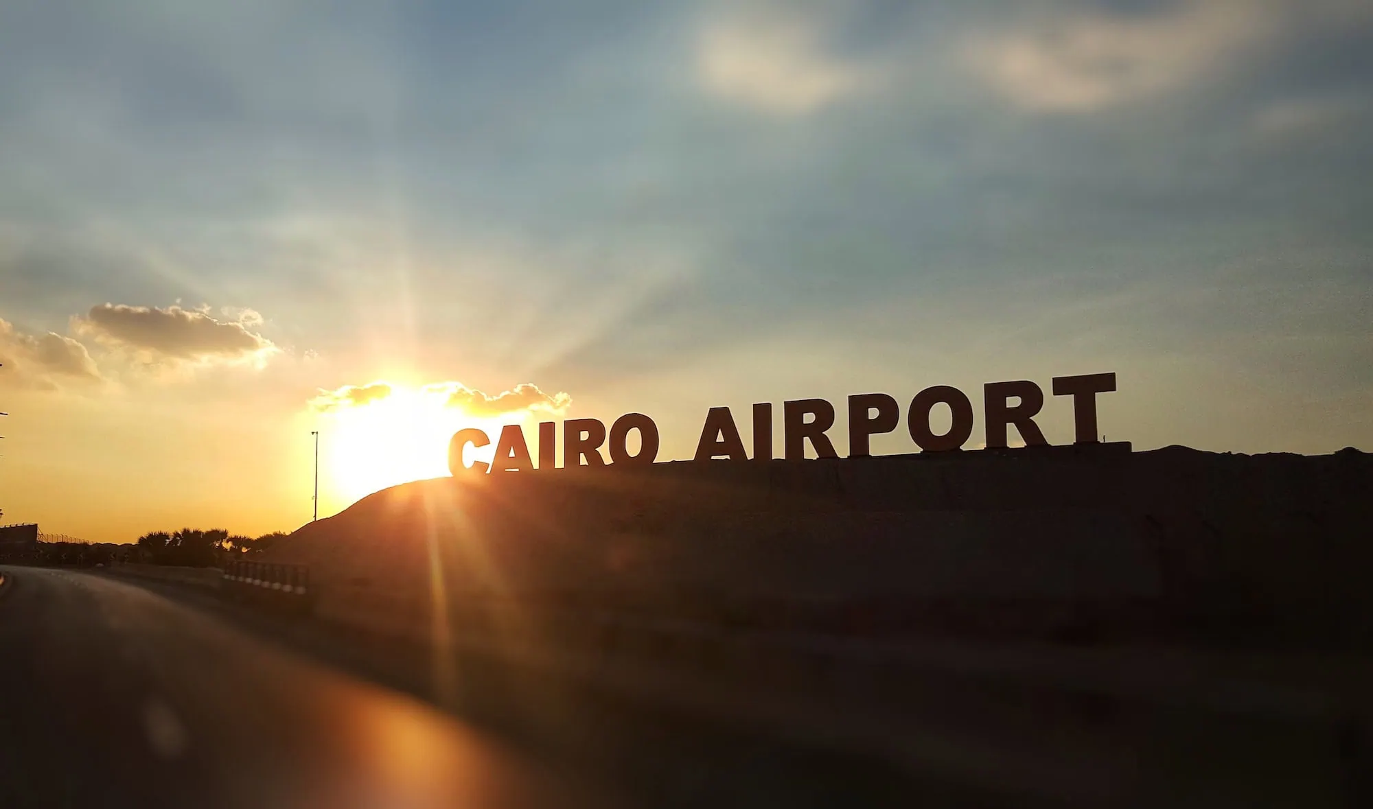 Cairo Airport sign with landscape view in serene lighting