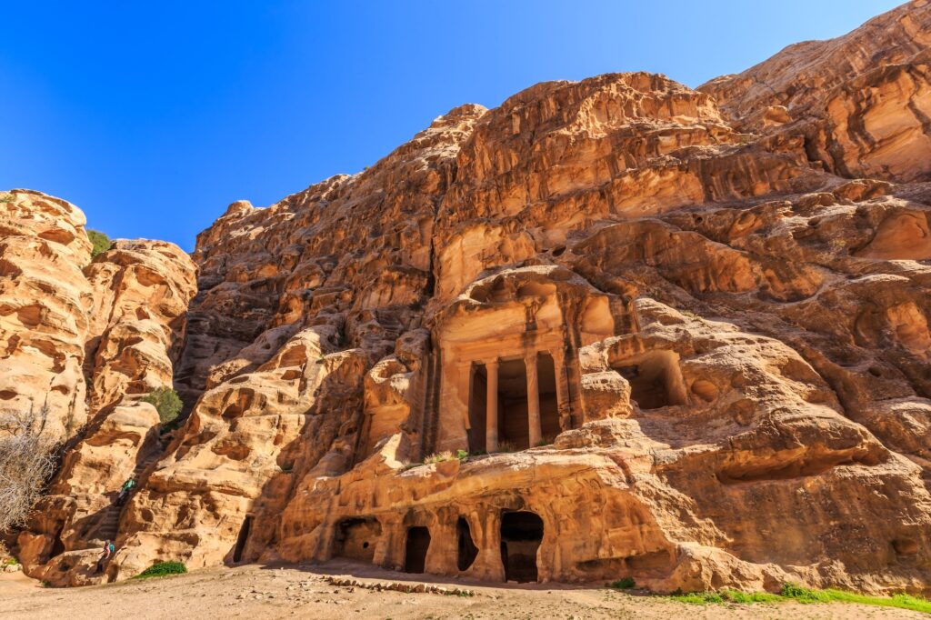Caved buildings of Little Petra in Siq al-Barid, Wadi Musa, Jordan
