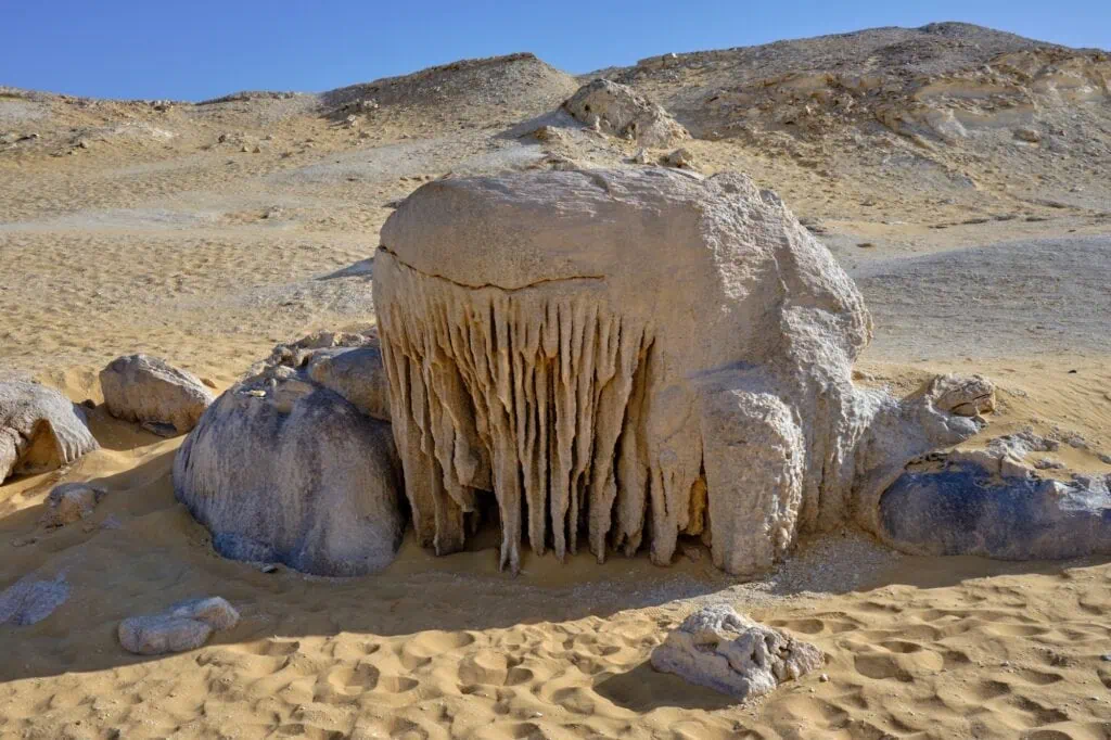 Crystal Mountain Protected Area with translucent crystal formations and chalk rock outcrops in the Western Desert, Farafra