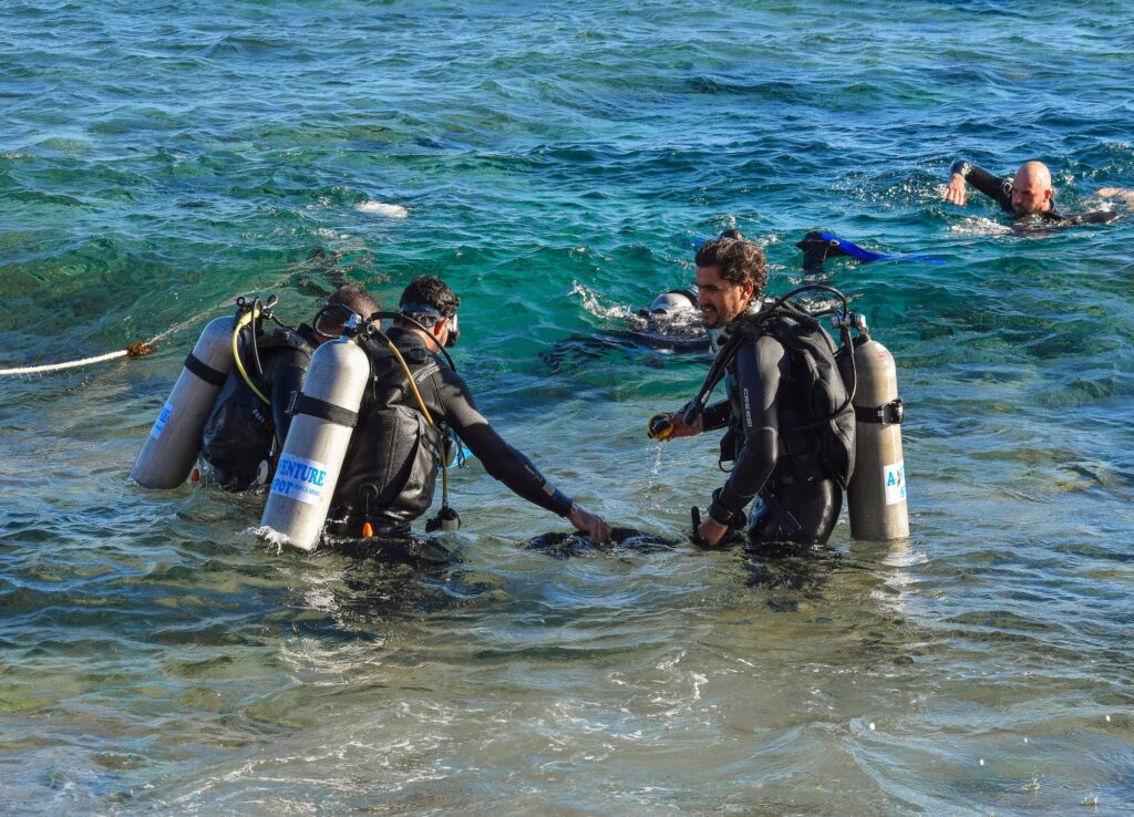 Scuba divers ready for a Red Sea dive