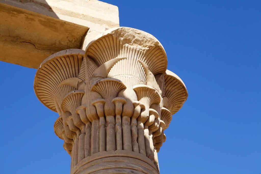 Carved details of a sandstone column at the Kiosk of Kertassi