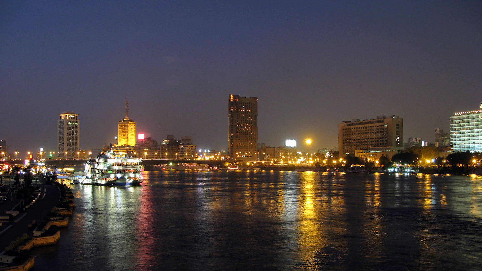 Different Shots Of Cairo And The River Nile At Night