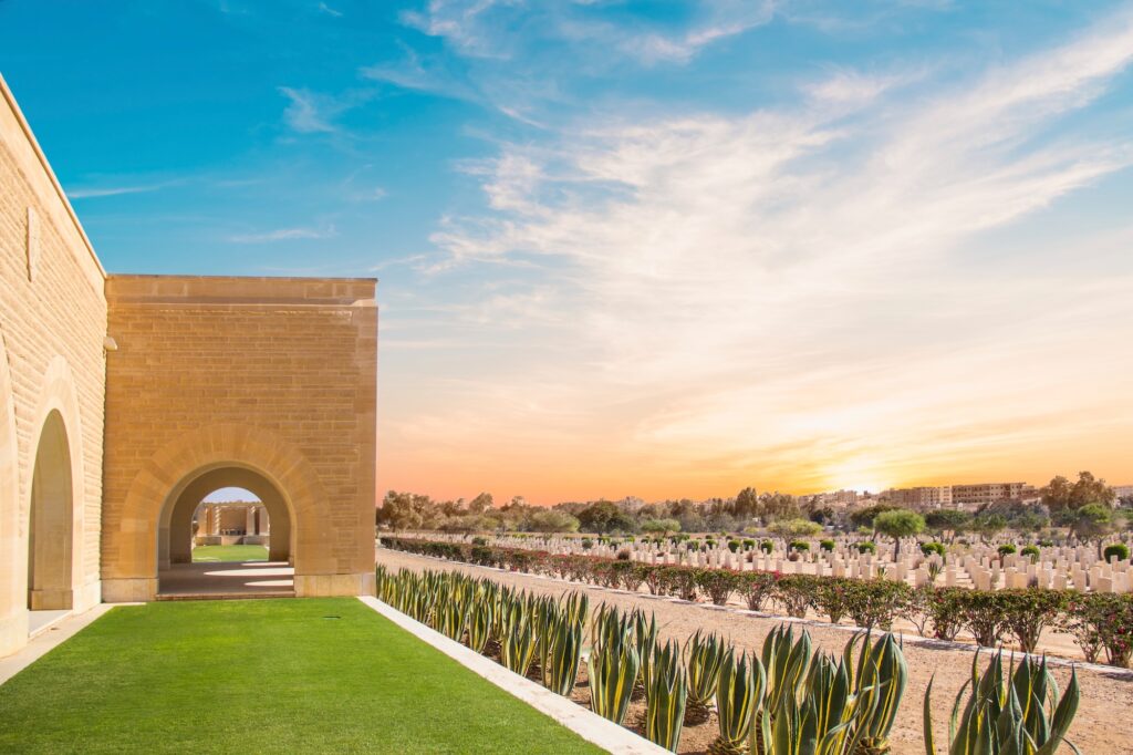 EL ALAMEIN EGYPT MARCH 29 2022 Beautiful view of El Alamein British War Cemetery in El Alamein Egypt