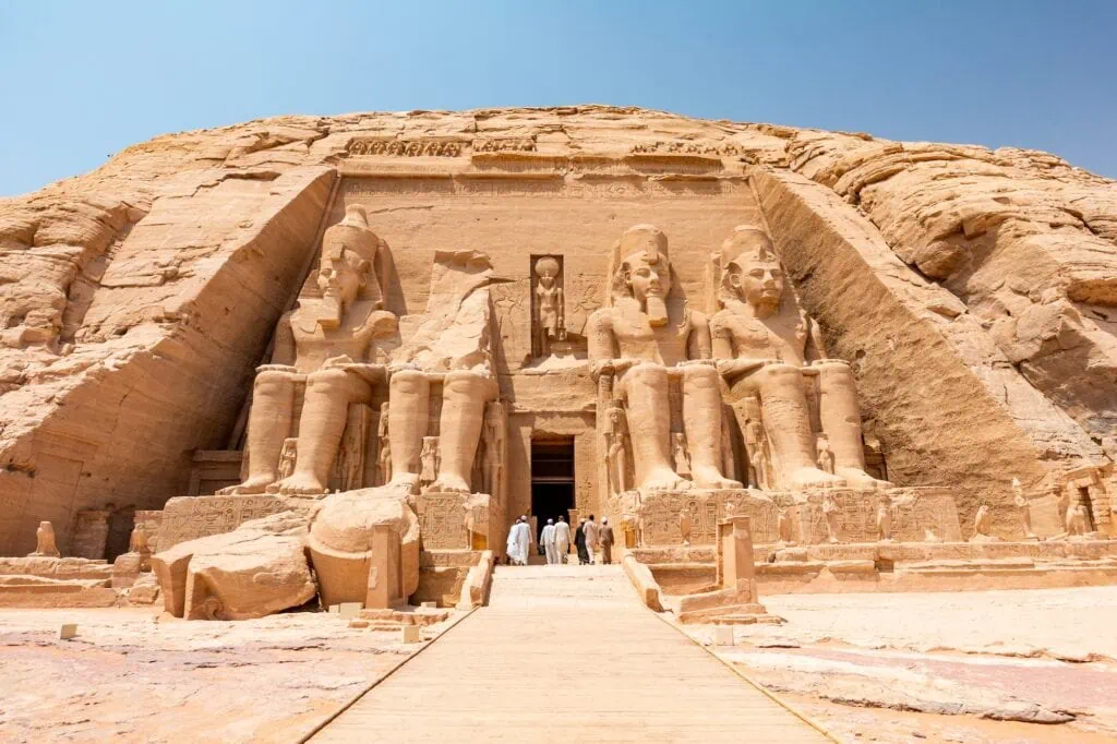 The Great Temple of Ramses II at Abu Simbel, the 13th-century BC rock-cut monument relocated 65 metres above its original site between 1964 and 1968.