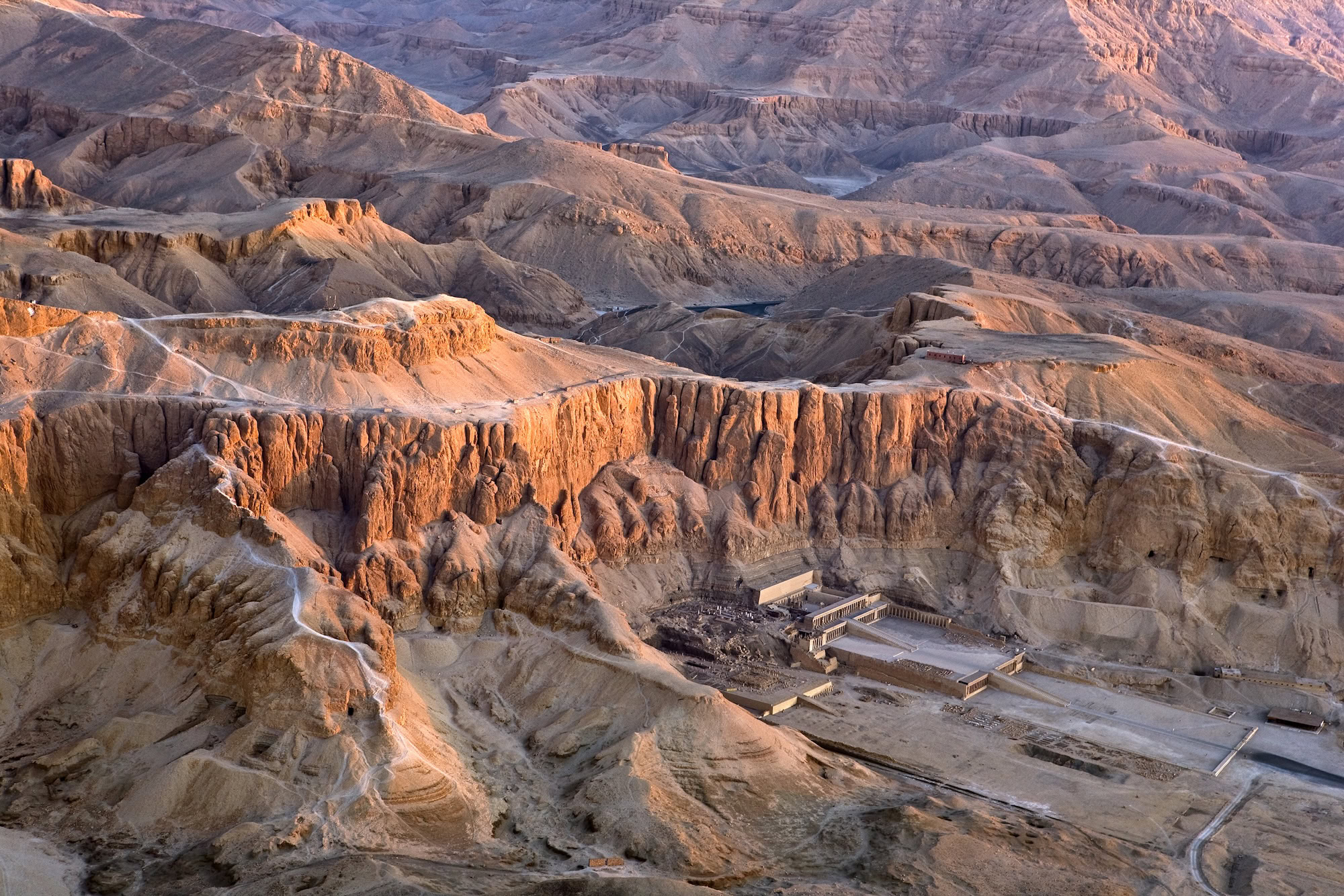 Hatshepsut Temple at Deir el-Bahari with terraced structure against limestone cliffs