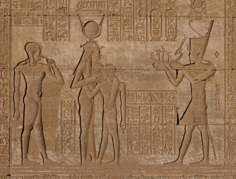 Egyptian carving from Ptolemaic period on the Roman Birth House in Dendara Egypt 1