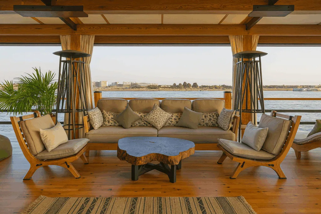 Lounge deck on a 5-star Dahabiya Nile Cruise.