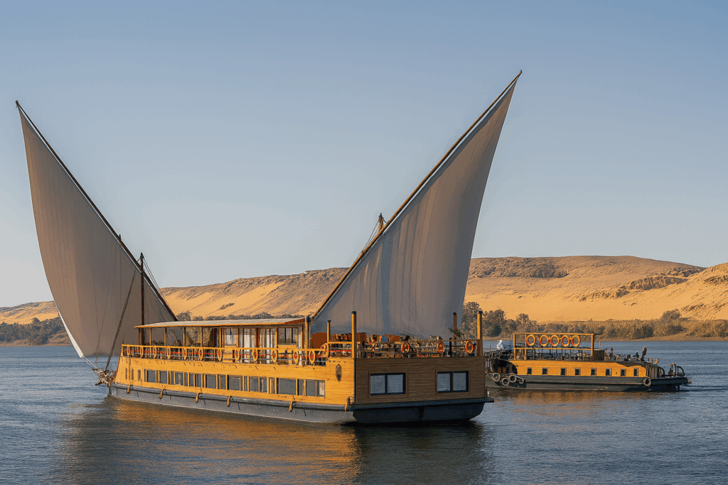 Eyaru Dahabiya sailing calmly along the Nile River