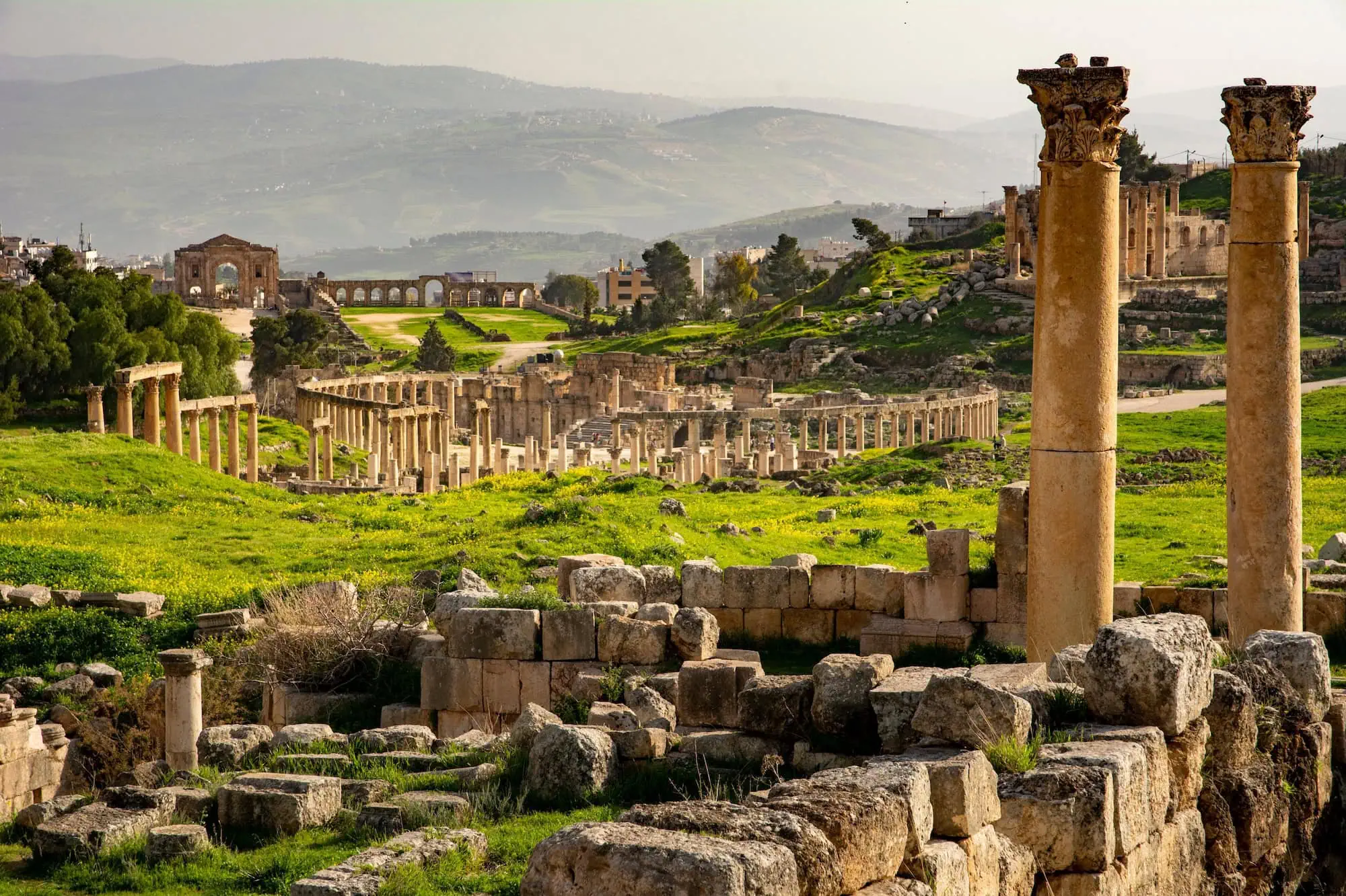 Panoramic view of ancient Roman ruins at Jerash archaeological site in Jordan
