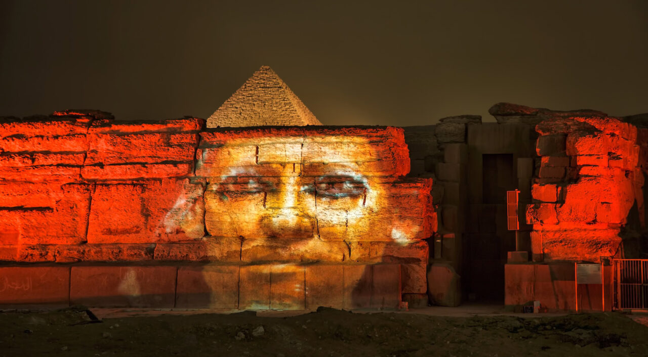 Cairo - November 08: Giza Pyramid And Sphinx Light Up