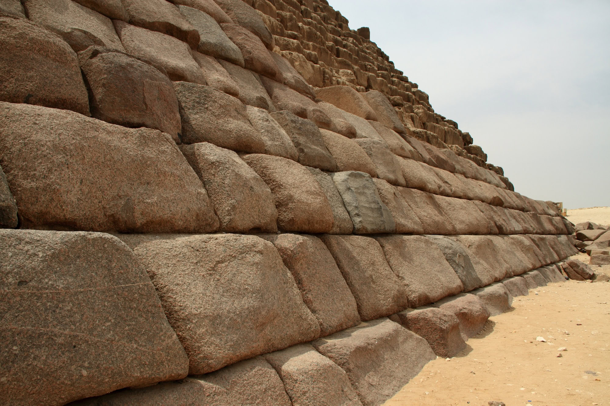 Close-up view of the Great Pyramid's limestone blocks showing ancient construction precision