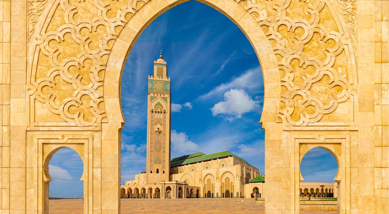 Hassan II Mosque in Casablanca, Morocco – one of the top Casablanca attractions, and the largest functioning mosque in Africa with stunning oceanfront architecture