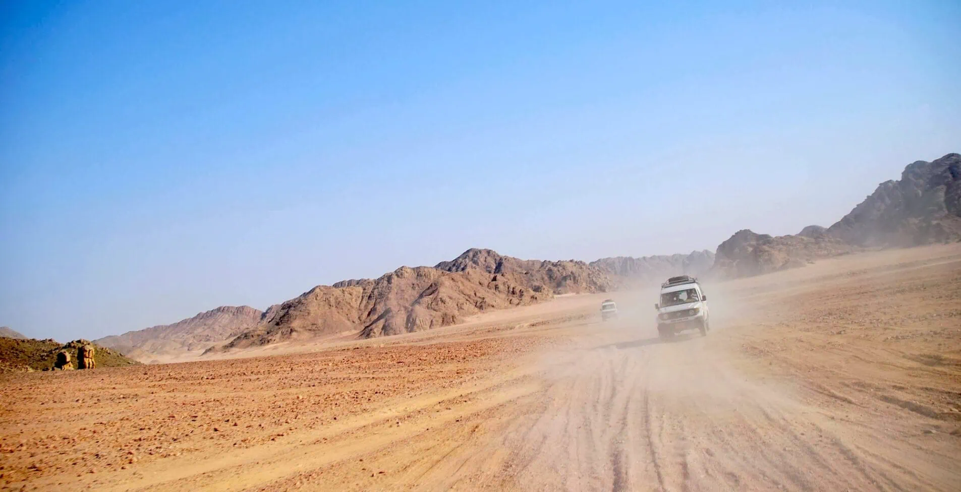 Jeep safari at dusty Eastern Desert in Egypt