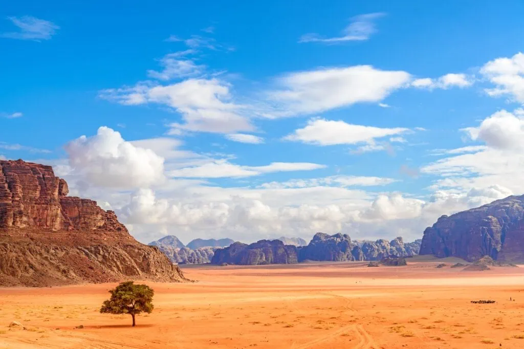 Jordanian desert at Lawrence's Spring in Wadi Rum, Jordan.