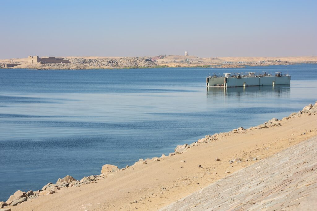 View of Lake Nasser with the Temple of Beit-El-Wali