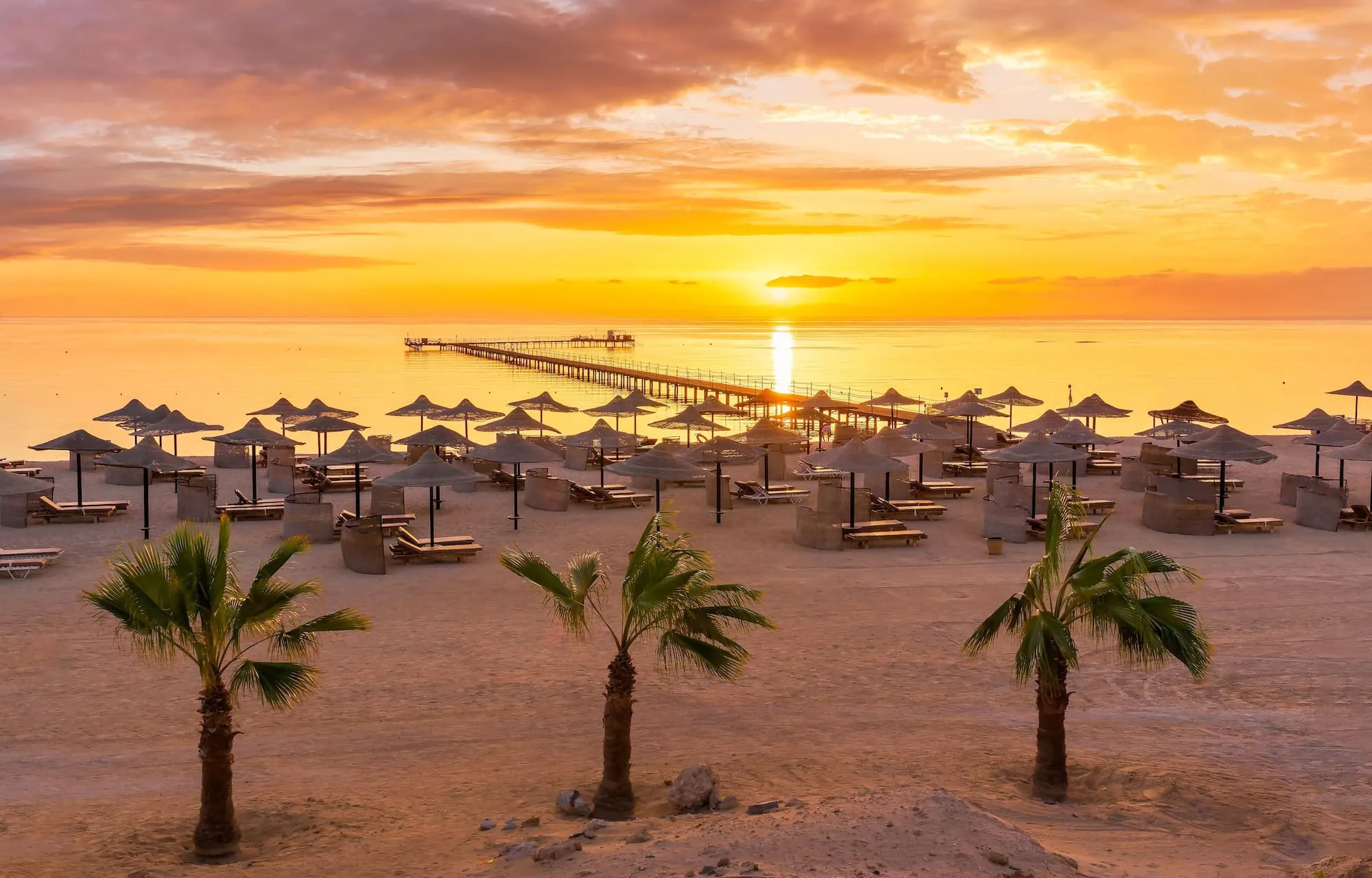 Landscape with three corners fayrouz beach resort at sunrise in Marsa Alam Egypt