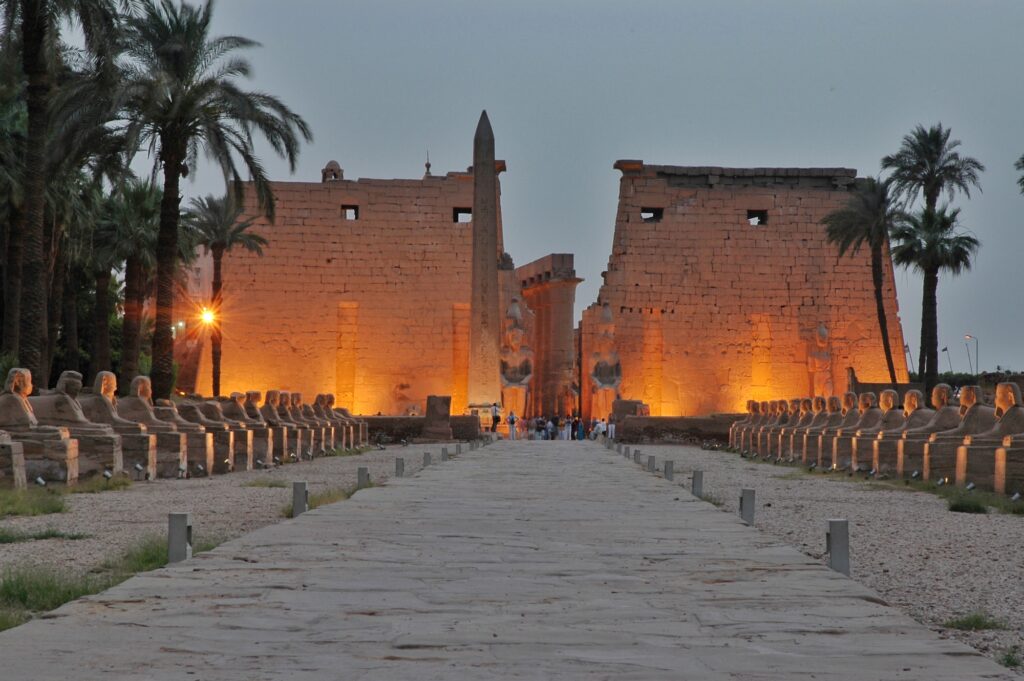 Luxor Temple and Avenue of the Sphinxes at dusk