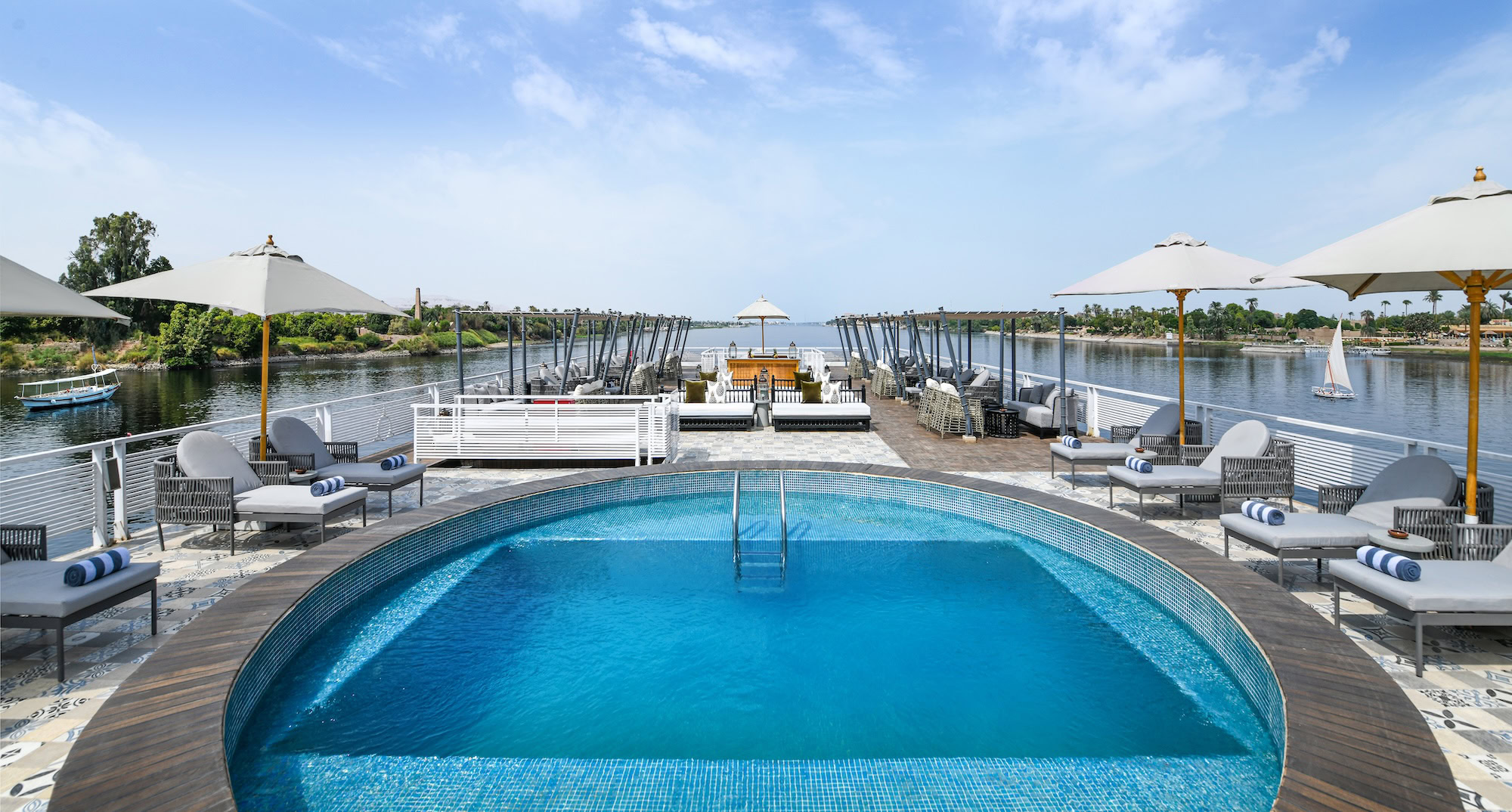 Outdoor pool on Mövenpick MS Darakum with Nile view