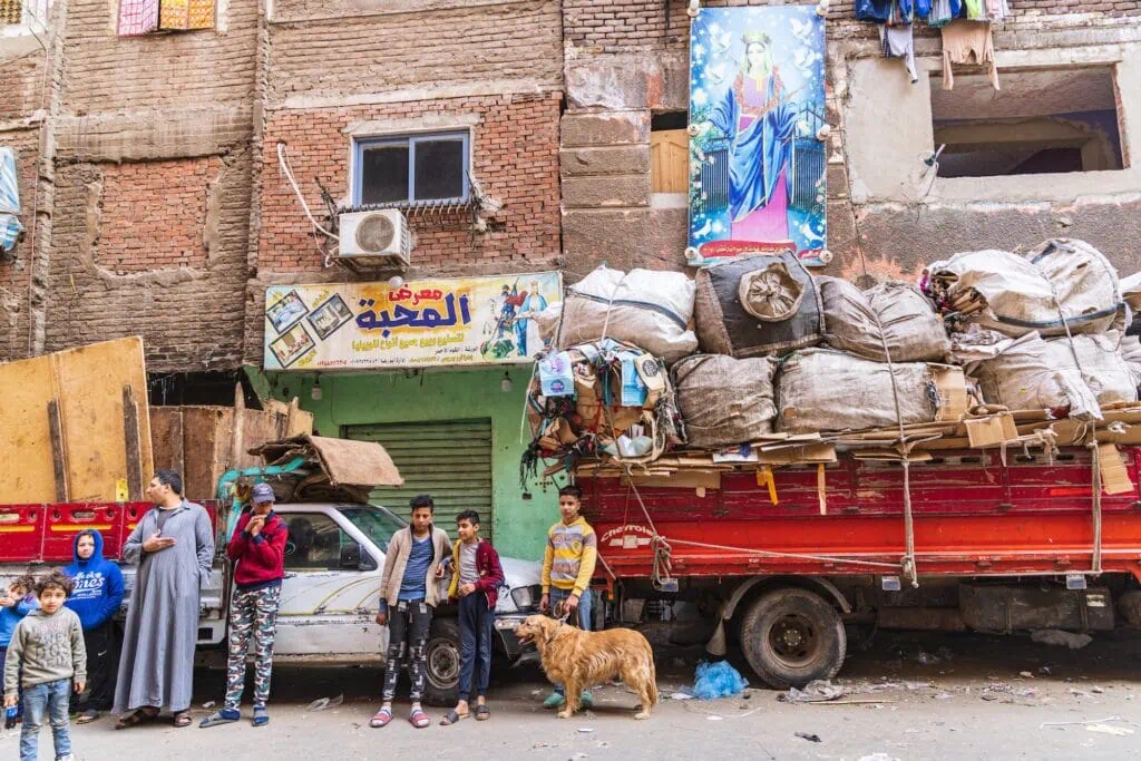 Manshiyat Naser (Garbage City), Cairo with a truck loaded with recycled materials