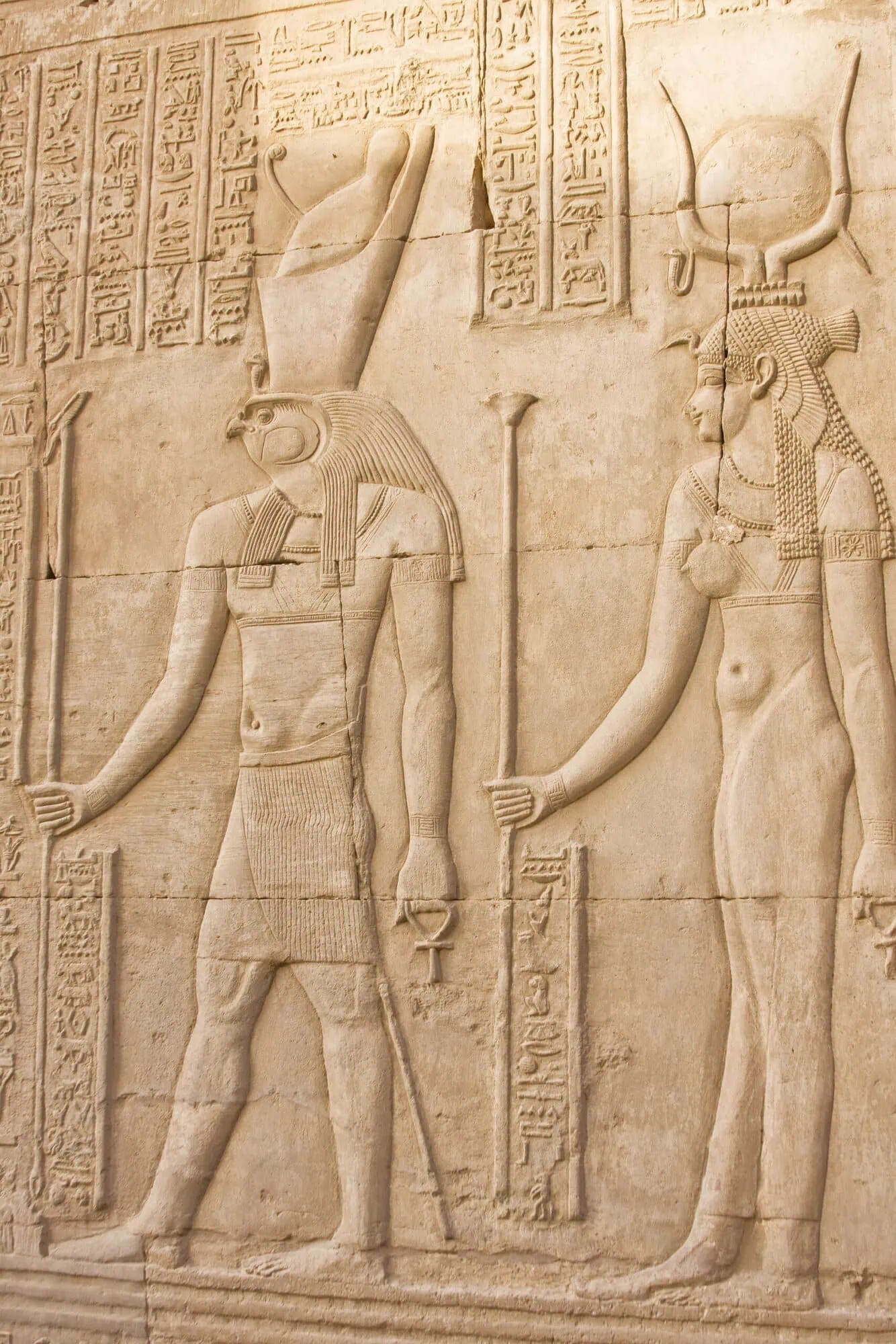 Temple wall relief depicting Horus, the falcon god of Ancient Egypt
