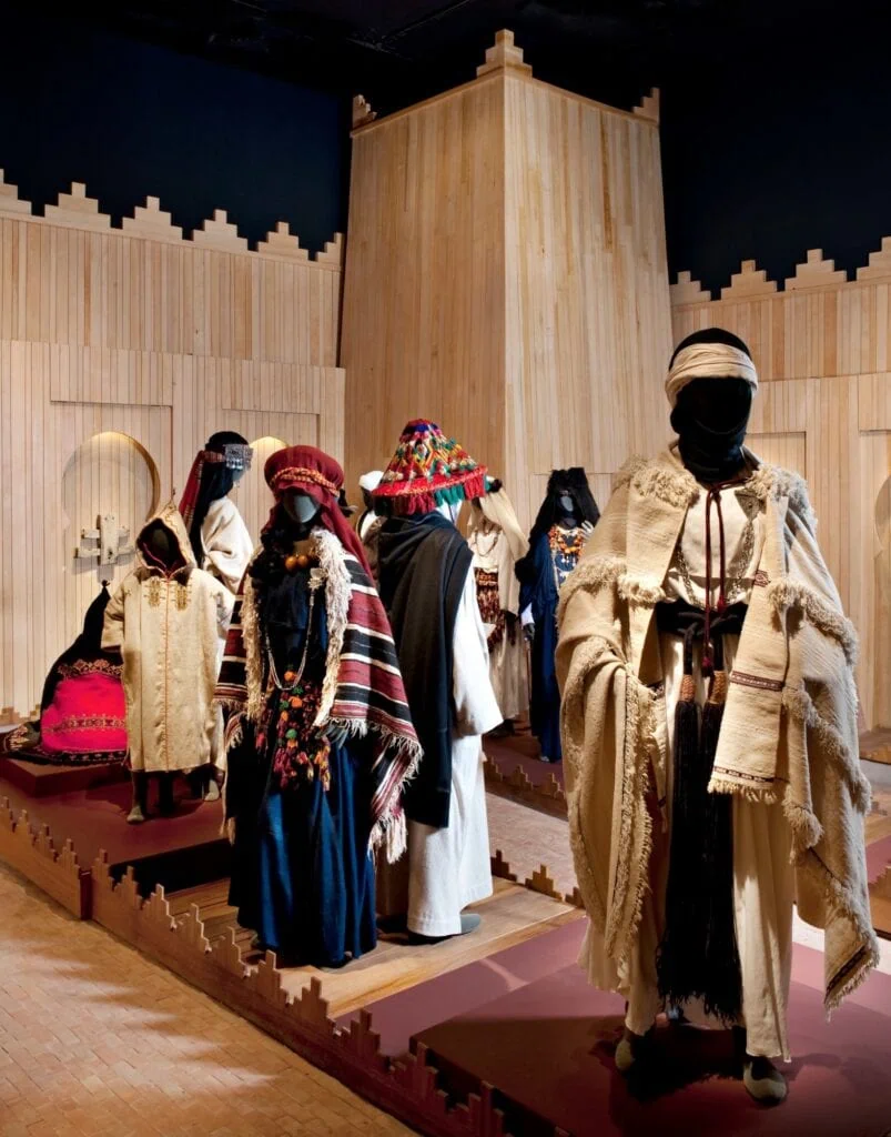 Musée Berbère Jardin Majorelle display of traditional Berber clothing and textile garments Marrakech