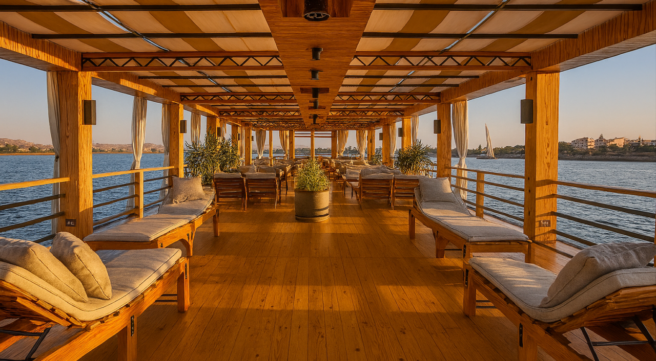 Nebyt Dahabiya deck with panoramic Nile views