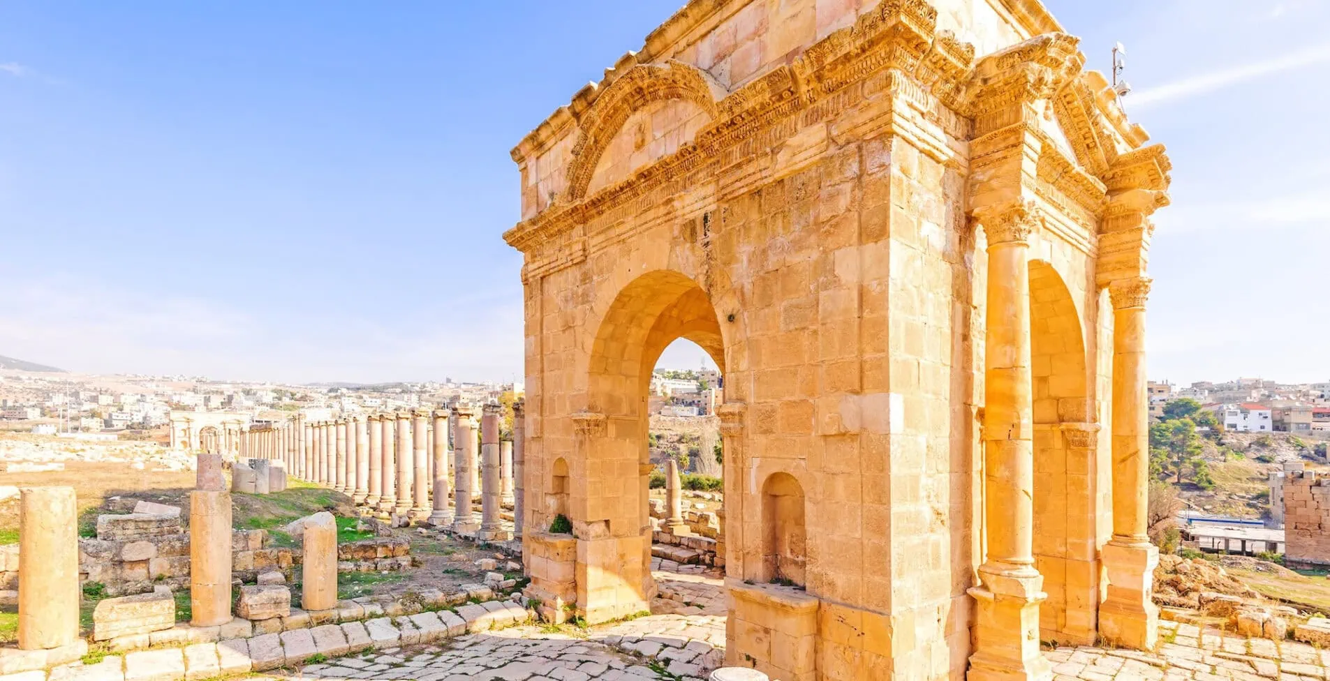 Northern Tetrapylon in the ancient Jordanian city of Gerasa preset day Jerash Jordan. It is located about 48 km north of Amman 1905x976 crop 54 73