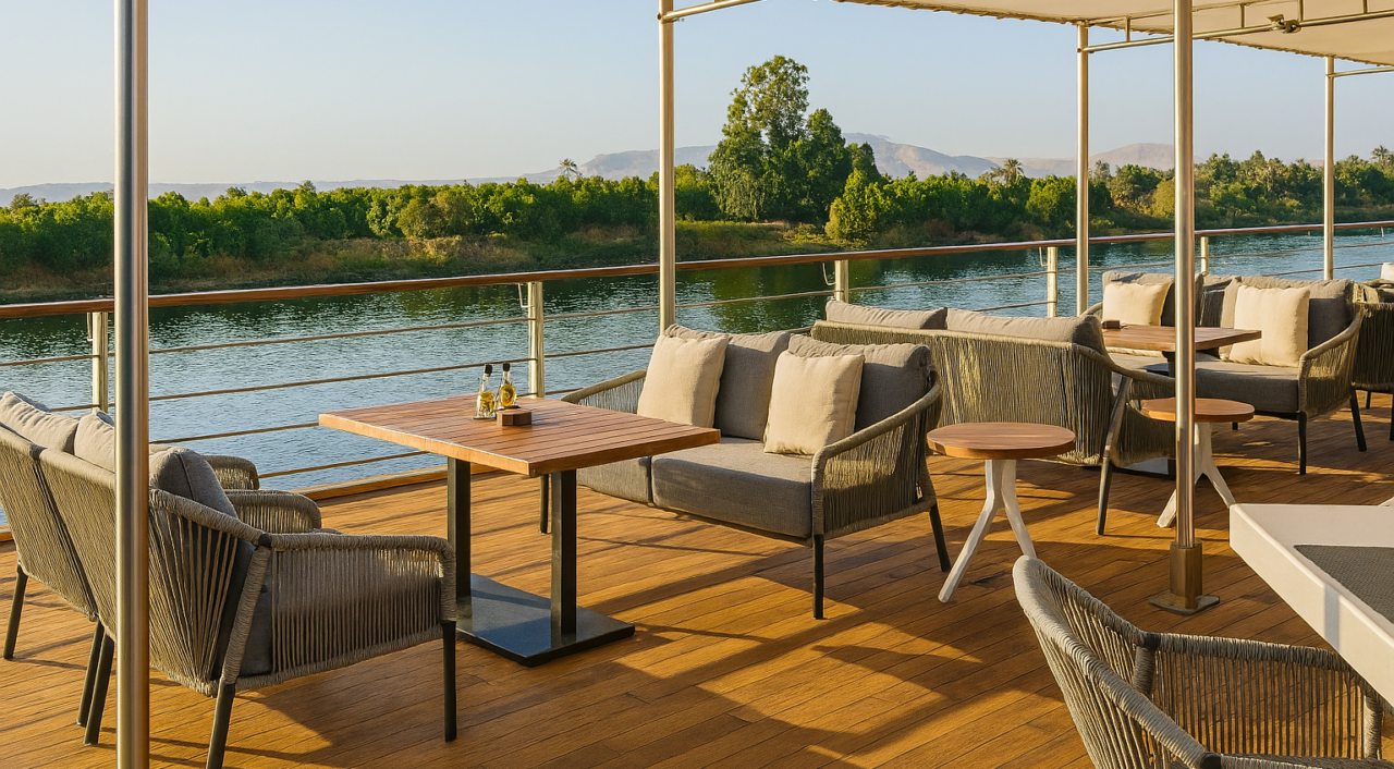 Nile River view from the deck of Oberoi Zahra