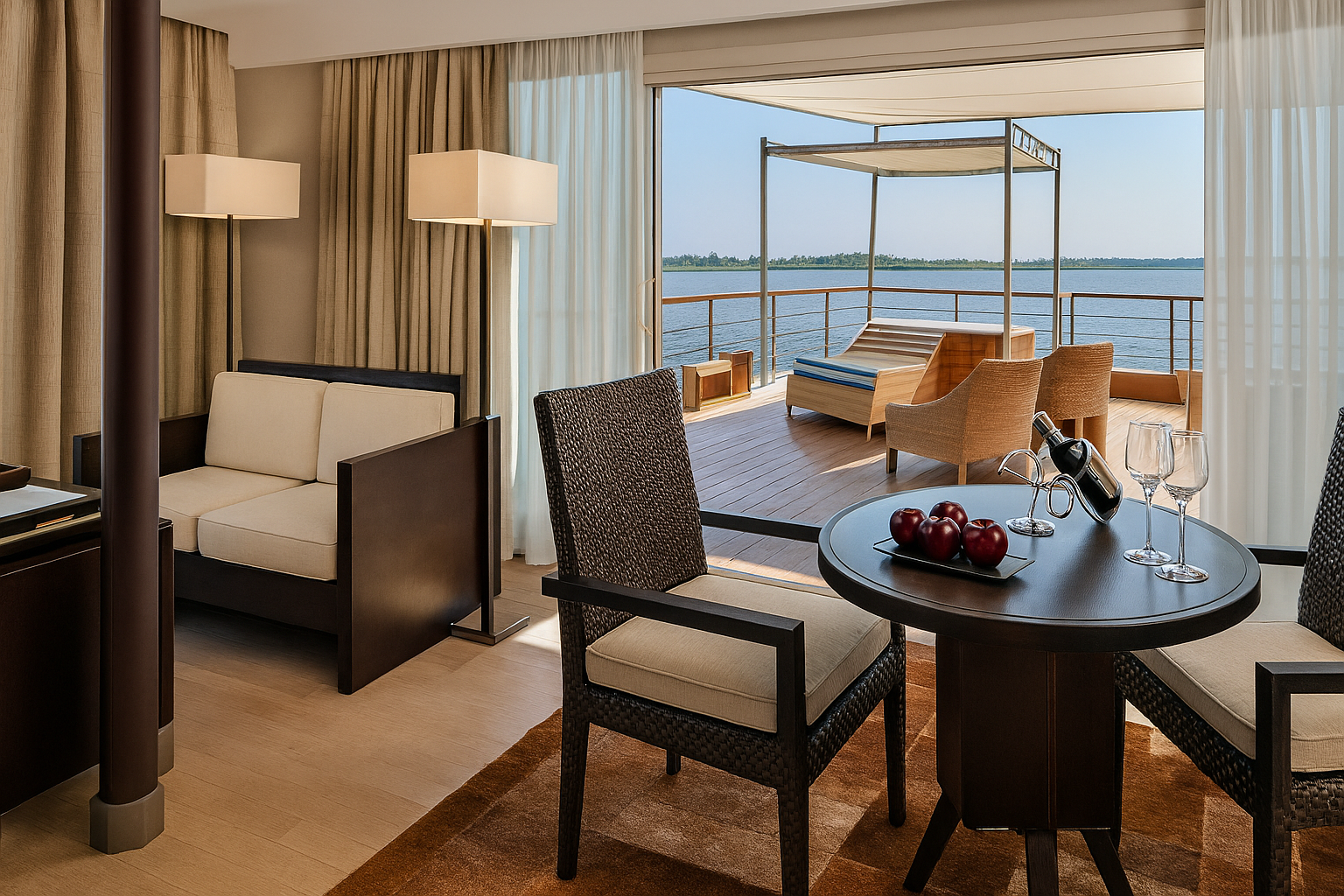 Private suite balcony overlooking the Nile on Oberoi Zahra