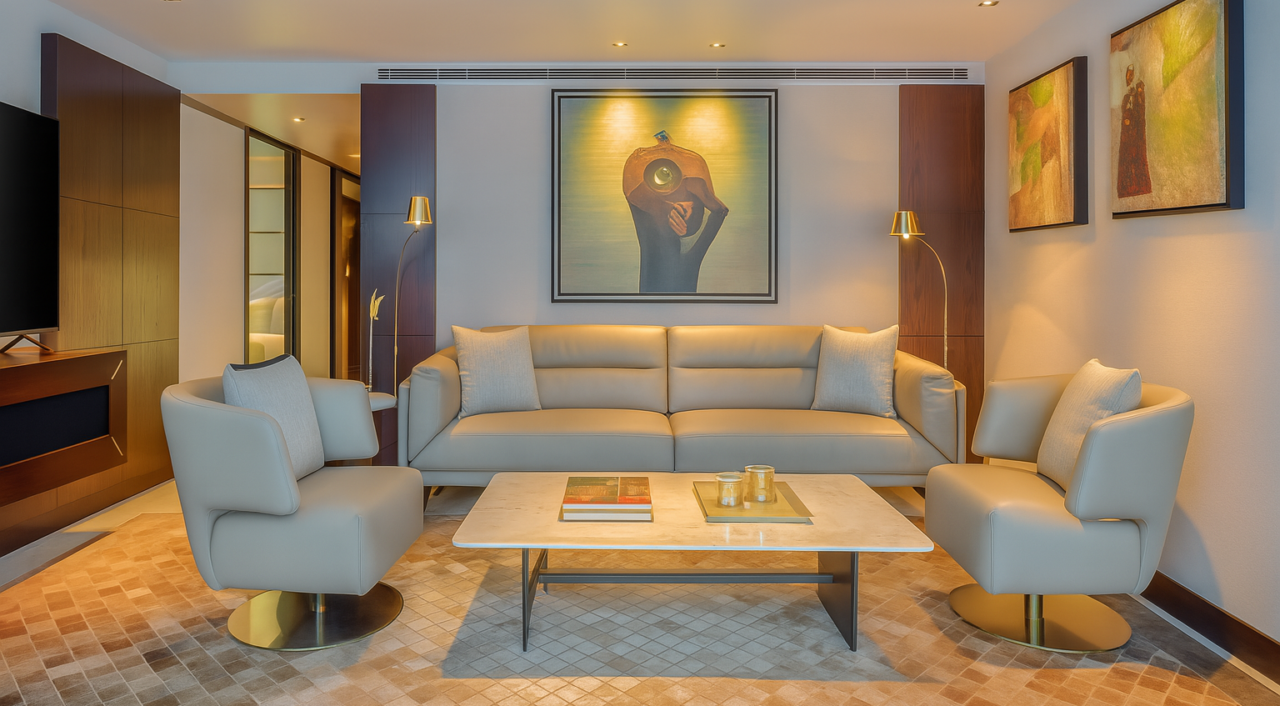 Living area of luxury suite on Oberoi Zahra