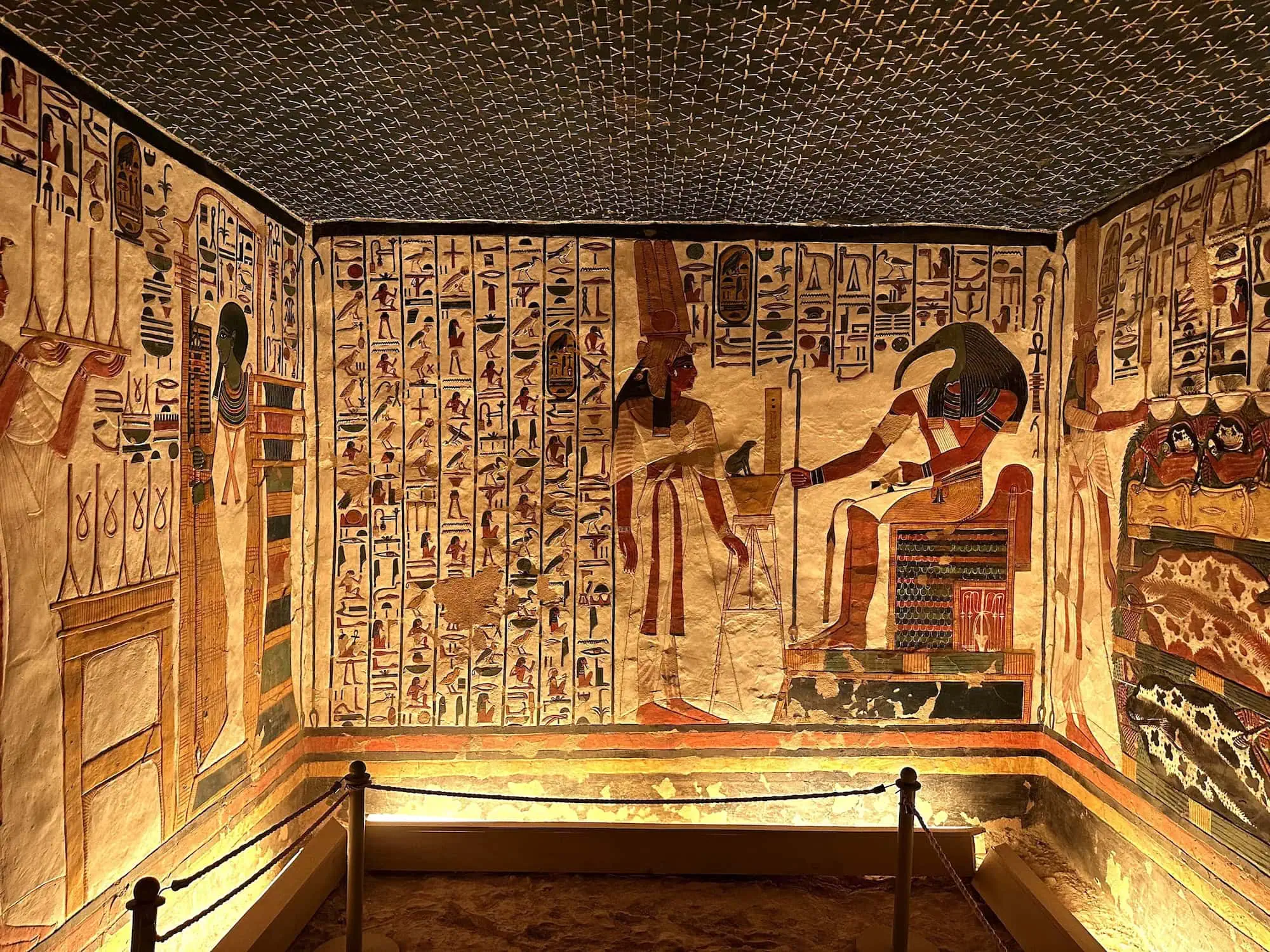 Painted reliefs and hieroglyphs inside the Tomb of Nefertari (QV66), Valley of the Queens