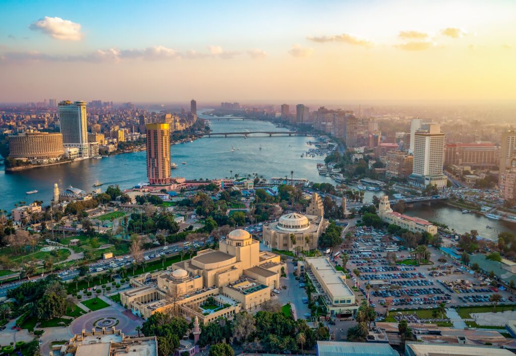 Panorama of Cairo cityscape taken during the sunset from the famous Cairo tower Cairo Egypt