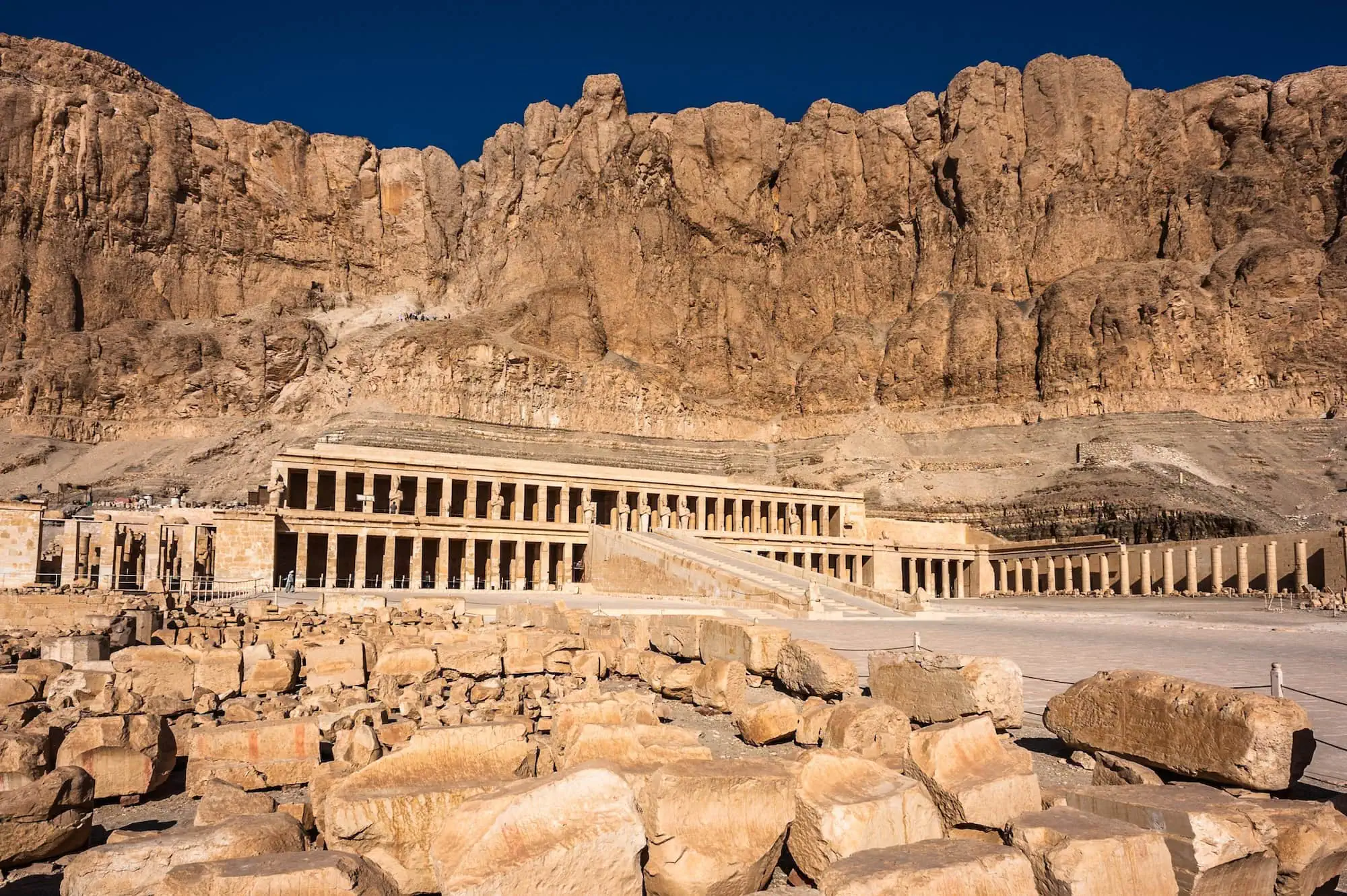 Temple of Hatshepsut showing its distinctive terraced architecture with columns built into limestone cliffs