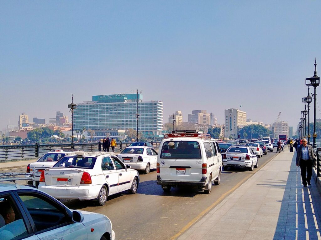 Heavy traffic on the Qasr El Nil bridge