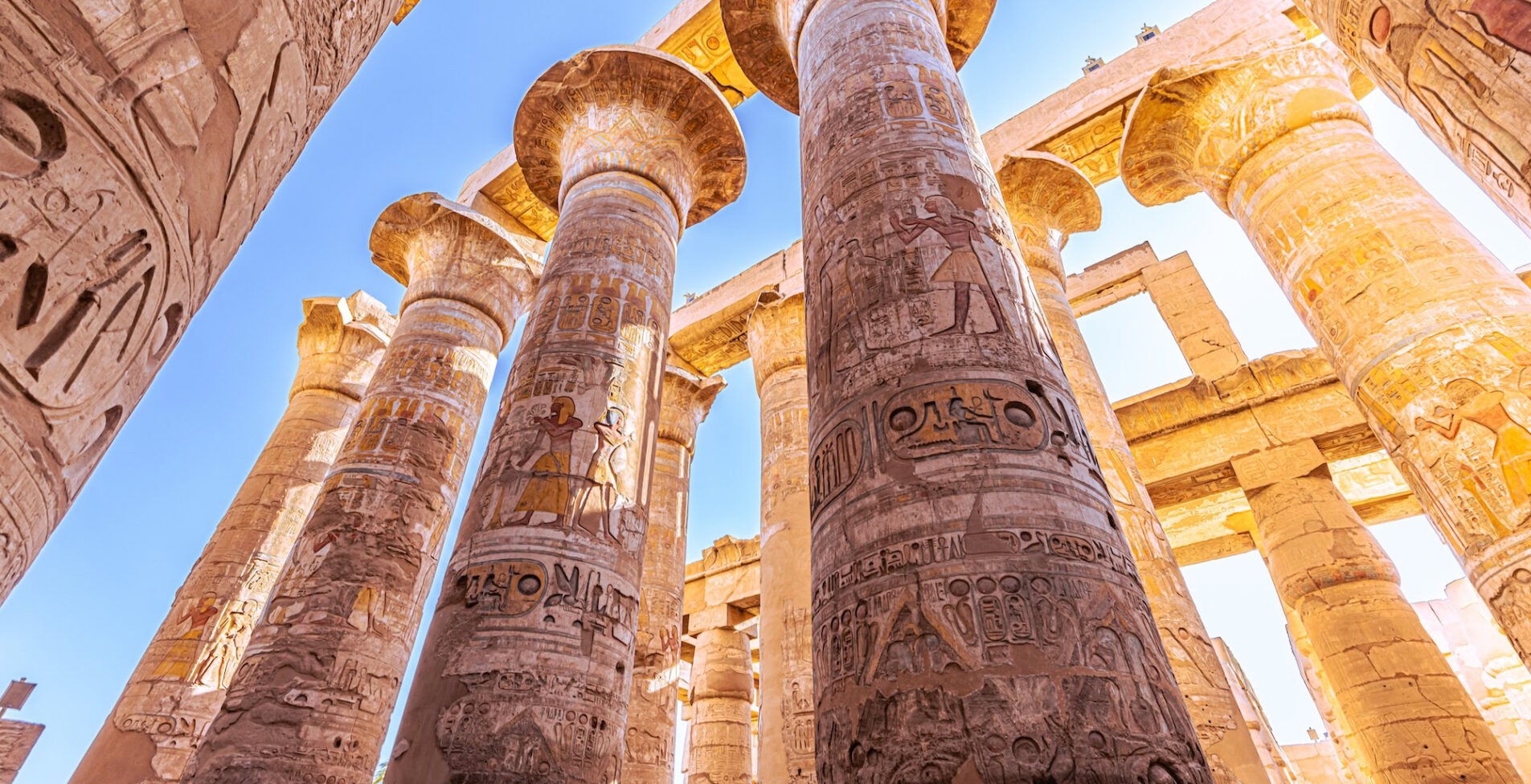 Pillars of the majestic temple of Karnak in Luxor Egypt