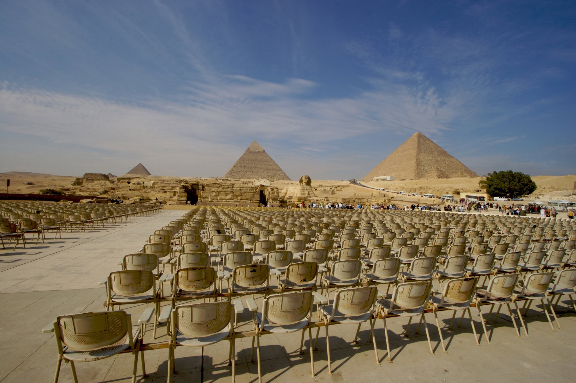 Pyramids At Giza Plateau Egypt. Viewed From The Light And