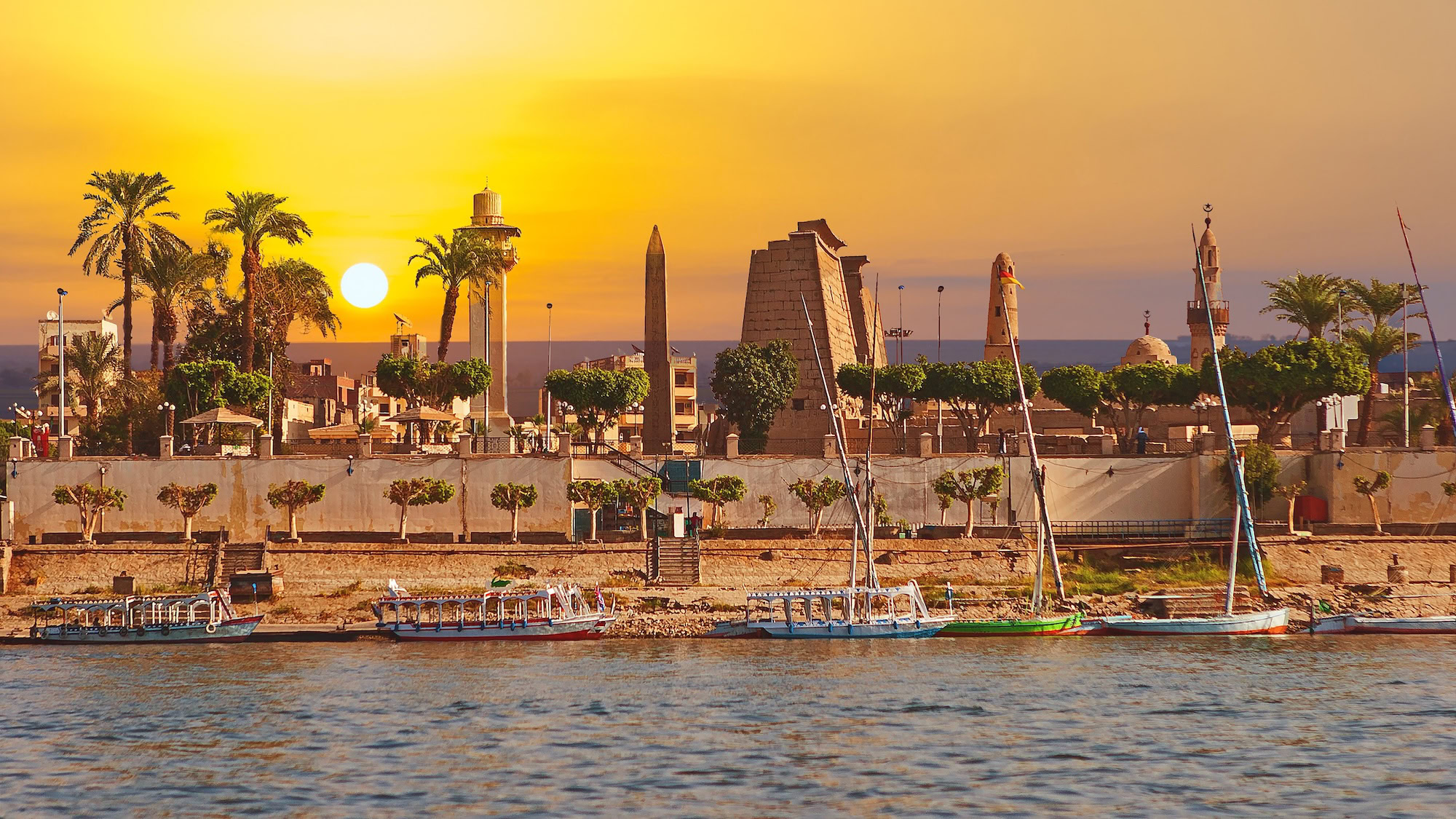 River Nile Luxor Egypt Beautiful yellow sunny background