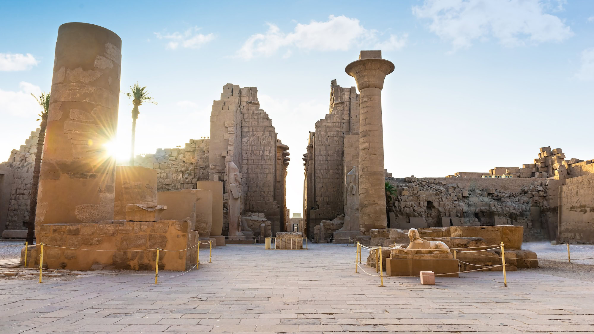 Expansive view of Karnak Temple Complex showing massive columns, ruins, and ancient stone structures