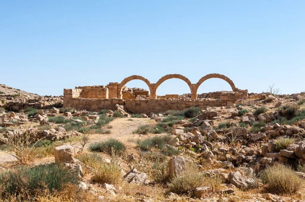 Ruins of a Roman house with stone walls and floor remains at Umm ar-Rasas, Madaba