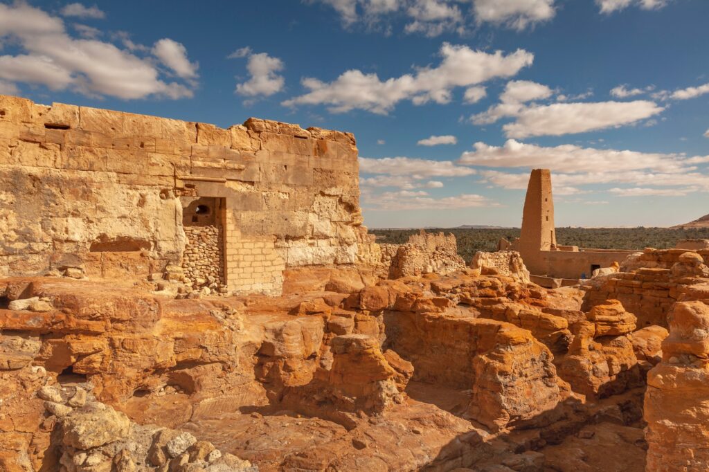 Ruins of the famous Temple of the Oracle Amun Temple and mosque at Siwa Oasis Egypt
