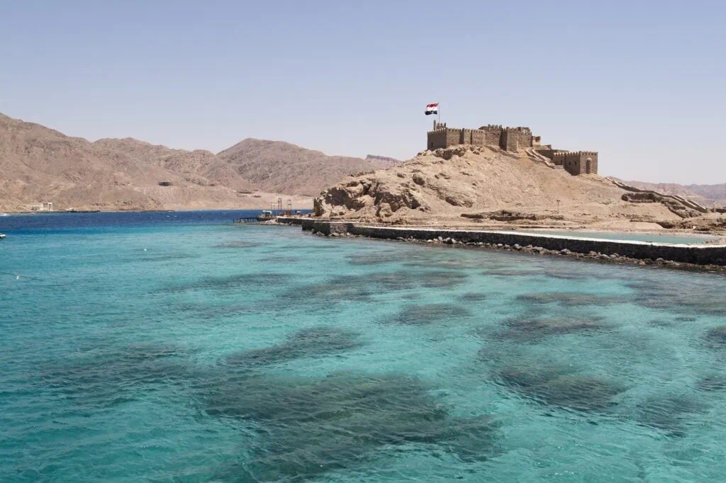 Stone fortress on Aqaba Island overlooking the sea