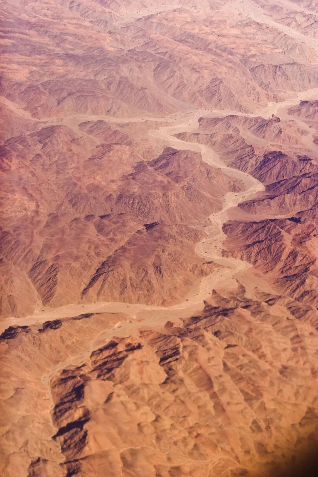 Aerial view of Sinai Peninsula showing arid desert landscape with mountains